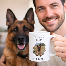 私の犬はセラピストです ブラックフォト コーヒーマグカップ