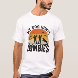 私の犬はゾンビを狩る ヴィンテージ ハロウィン 犬 アート_1 Tシャツ