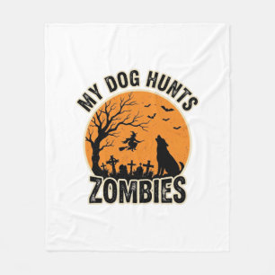 私の犬はゾンビを狩る ヴィンテージ ハロウィン 犬 デザイン_ フリースブランケット