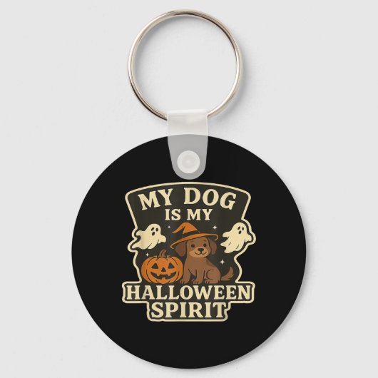 私の犬は私のハロウィンの精神 _ 面白い犬好き キーホルダー (正面)