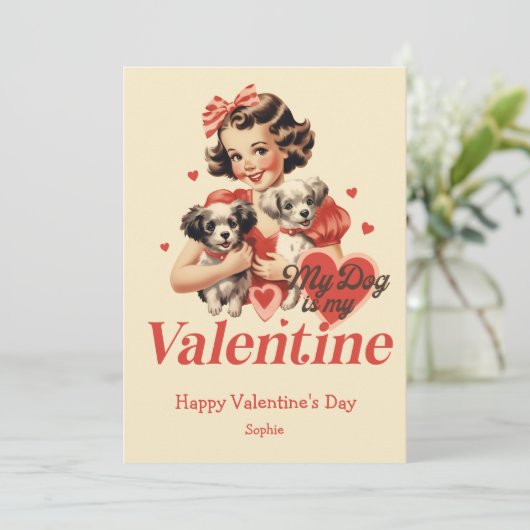 私の犬は私のバレンタインおもしろいレトロバレンタインデー シーズンカード (スタンド正面)