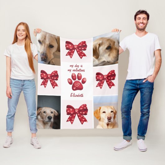 私の犬は私のバレンタイン弓4写真 フリースブランケット (インサイチュ)