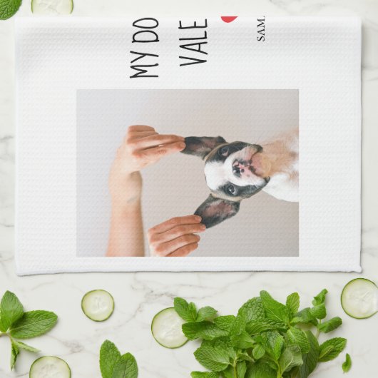 私の犬は私のバレンタイン |犬の写真2枚 キッチンタオル (折り畳み)