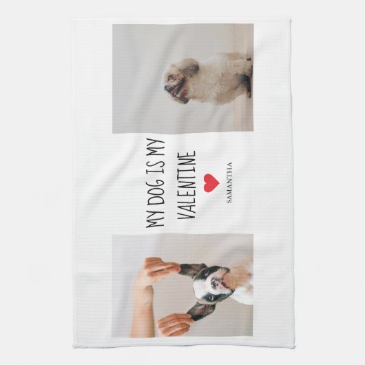 私の犬は私のバレンタイン |犬の写真2枚 キッチンタオル (縦)