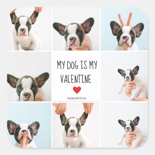 私の犬は私のバレンタイン |犬の写真2枚 スクエアシール (正面)