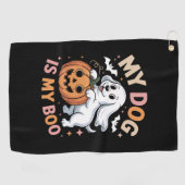 私の犬は私のブーがおかしいハロウィーンだ ゴルフタオル (横)