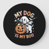 私の犬は私のブーがおかしいハロウィーンだ ラージ壁時計 (正面)