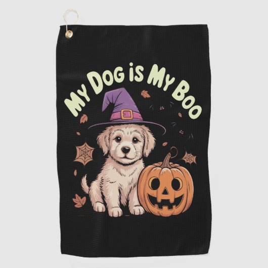 私の犬は私のブーのハロウィーンだ ゴルフタオル (正面)