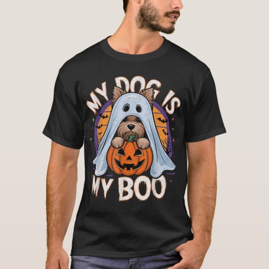 私の犬は私のブーのハロウィーン幽霊の犬の仮装男性である Tシャツ (正面)
