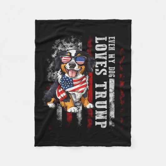 私の犬もトランプが大好きなベルネーゼおもしろい山 フリースブランケット (正面)