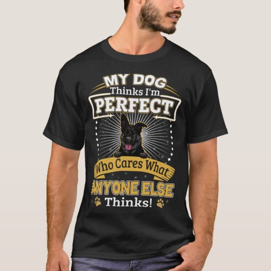 私の犬考えは完璧な黒のドイツの羊飼いO Tシャツ (正面)