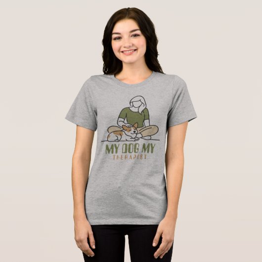 私の犬 私のセラピスト トライブレンドTシャツ (正面全面)