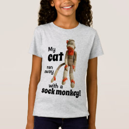 「私の猫が靴下のサルと一緒に逃げた!」面白いTシャツ Tシャツ