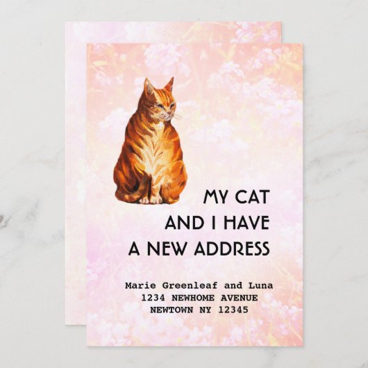 私の猫と新しい住まいへの引っ越しのお知らせ 案内状 (正面/裏面)