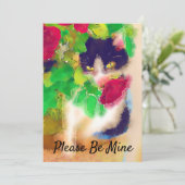 私の猫と赤いバラのバレンタイン サンキューカード (スタンド正面)