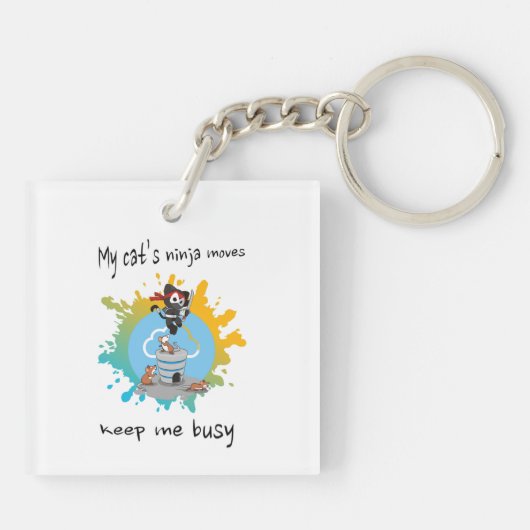 私の猫の忍者は私の保アスレックの忙し猫を動かす キーホルダー (裏面)