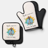 私の猫の忍者は私の保アスレックの忙し猫を動かす 鍋つかみ&鍋敷きセット (正面/裏面)