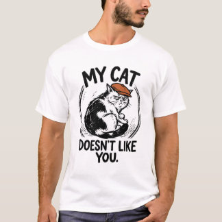 私の猫はあなたが嫌い 平帽子をかぶった猫 Tシャツ