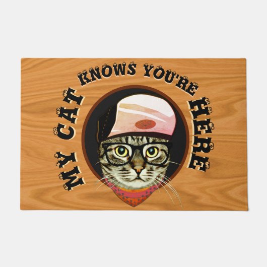 私の猫はあなたはここで猫の犬のドアを知っている ドアマット (正面)