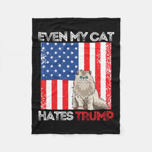 私の猫はトランプに対するアメリカ国旗のRetを嫌う フリースブランケット (正面)