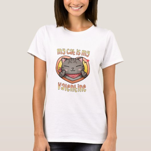私の猫はバレンタインデーの彼氏 トラ猫 Tシャツ (正面)
