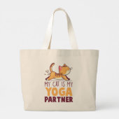 私の猫はヨガのパートナーで、ストレッチ猫 ラージトートバッグ (裏面)