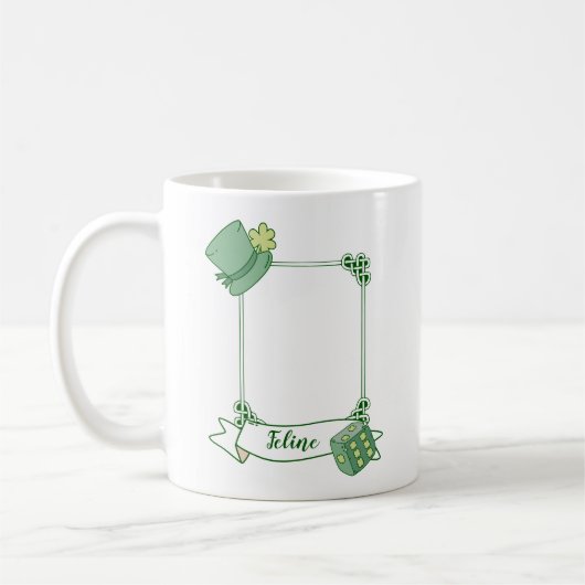 私の猫は写真と私の幸運な魅力の緑のフレーム コーヒーマグカップ (左)