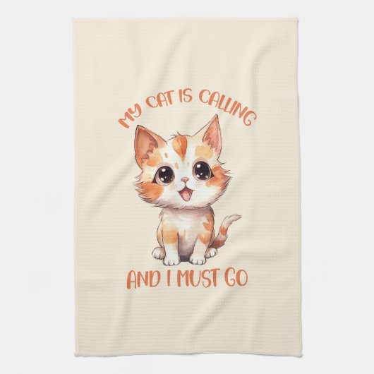 私の猫は可愛いオレンジ色の猫を呼んでいる キッチンタオル (縦)