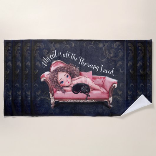 私の猫は必要なセラピーだ ビーチタオル (正面)