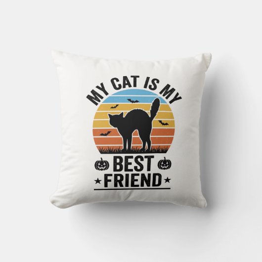 私の猫は最高の友達 ヴィンテージ猫Tシャツデザイン クッション (正面)
