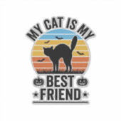 私の猫は最高の友達 ヴィンテージ猫Tシャツデザイン シール (正面)