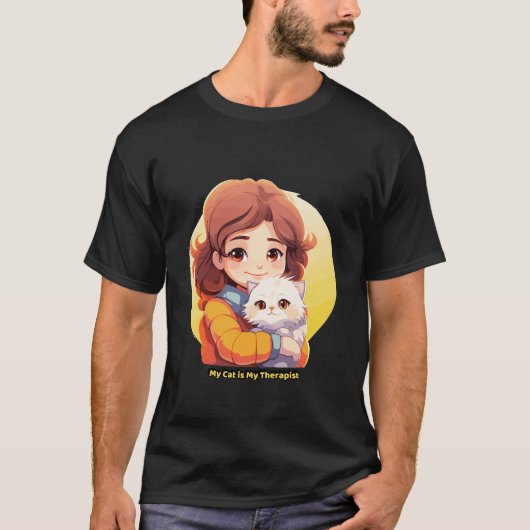 私の猫は私のセラピスト - かわいい癒し系猫 Tシャツ (正面)