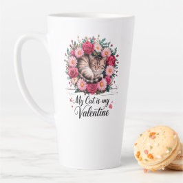私の猫は私のバレンタイン フローラル かわいい猫好きデザイン カフェラテマグ
