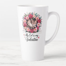 私の猫は私のバレンタイン フローラル かわいい猫好きデザイン カフェラテマグ