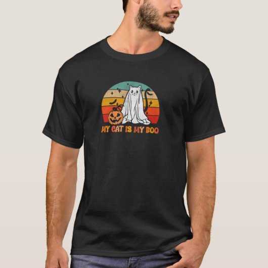 私の猫は私のブー幽霊キャットカボチャ不気味ハローウィー Tシャツ (正面)
