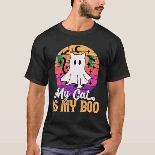 私の猫は私のブー幽霊猫ハロウィンプンおもしろいブラ Tシャツ (正面)