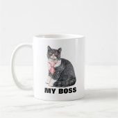 私の猫は私のボスのサングラスおもしろいのタイ コーヒーマグカップ (左)