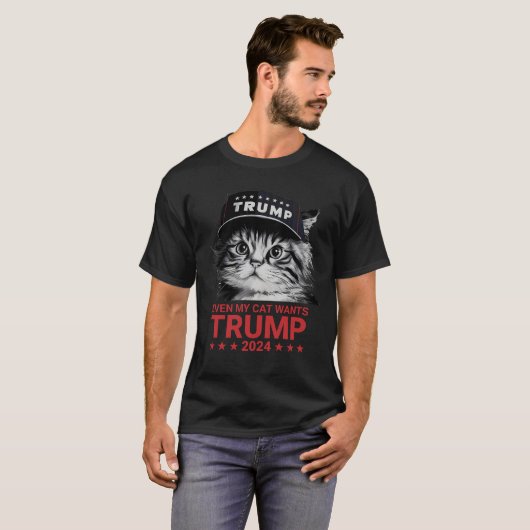 私の猫もトランプ2024の猫好き投票がおもしろい欲しい Tシャツ (正面フル)