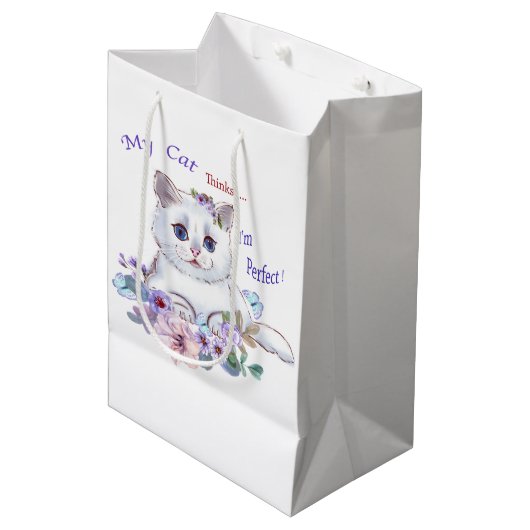 私の猫考えは完全な猫イラストレーションバッグ ミディアムペーパーバッグ (正面アングル)