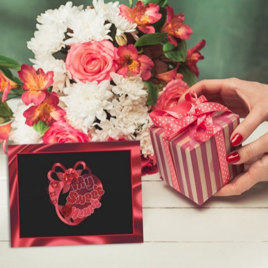 私の甘いハート赤シャイニーなバレンタインポストカード ポストカード