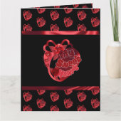 私の甘いハート赤シャイニーな折り畳みサンキューカード サンキューカード (正面)