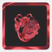 私の甘いハート赤シャイニーバレンタインスクエアステッカー スクエアシール (正面)