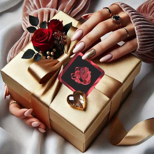 私の甘いハート赤シャイニーバレンタインスクエアステッカー スクエアシール