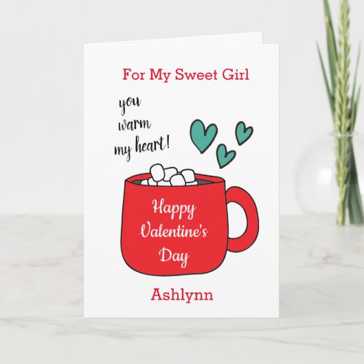 私の甘い女の子のためのホットチョコレートバレンタイン シーズンカード (正面)