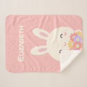 私の甘い小さなバニーと花パステルピンクの女の子 シェルパブランケット (正面(横))