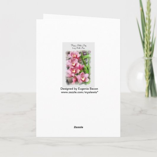 私の生みの母のピンクの蘭への母の日 カード (裏面)