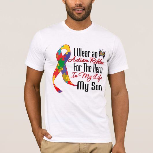 私の生命の自閉症のリボンの英雄私の息子 Tシャツ (正面)