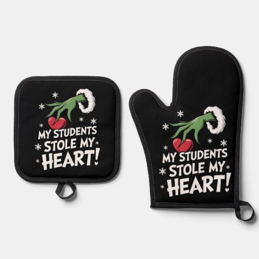 私の生徒は私のハートクリスマスクリスマス先生を盗んだ 鍋つかみ&鍋敷きセット (正面)