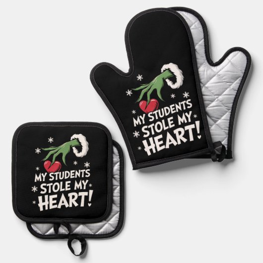 私の生徒は私のハートクリスマスクリスマス先生を盗んだ 鍋つかみ&鍋敷きセット (正面/裏面)