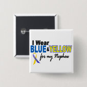 私の甥2のために青及び黄色ダウン症Iの衣服 缶バッジ (正面&裏面)